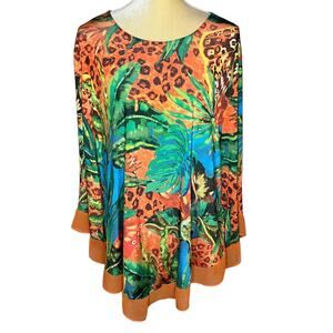 Alfredo Pauly Bright Slinky Floral Leopard Tunic Top Size 50 German Plus 2x 3x